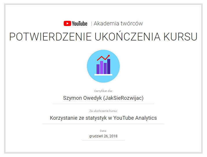 Ukończenie kursu YouTube Korzystanie ze statystyk w YouTube Analytics